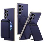 For Samsung Galaxy S25 Ultra 5G GKK Metal Paint Skin Feel Leather Crad Bag MagSafe Phone Case With Holder(Purple)