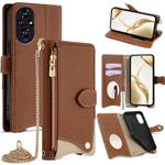 For Honor 200 Crossbody Chain Fishtail Litchi Leather Phone Case(Brown)