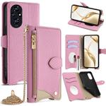 For Honor 200 Crossbody Chain Fishtail Litchi Leather Phone Case(Pink)