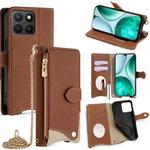 For Honor X8c 4G Global Crossbody Chain Fishtail Litchi Leather Phone Case(Brown)