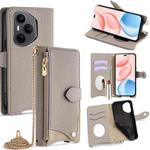 For Honor 400 Pro Global 160.8mm Crossbody Chain Fishtail Litchi Leather Phone Case(Grey)