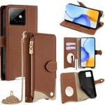 For Honor X60 GT Crossbody Chain Fishtail Litchi Leather Phone Case(Brown)