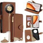 For Honor X70 5G Crossbody Chain Fishtail Litchi Leather Phone Case(Brown)