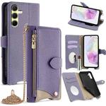 For Samsung Galaxy A35 5G Crossbody Chain Fishtail Litchi Leather Phone Case(Purple)