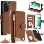 For Samsung Galaxy S21 5G Crossbody Chain Fishtail Litchi Leather Phone Case(Brown)