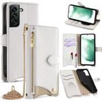 For Samsung Galaxy S21 5G Crossbody Chain Fishtail Litchi Leather Phone Case(White)