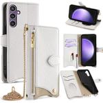 For Samsung Galaxy S23 FE 5G Crossbody Chain Fishtail Litchi Leather Phone Case(White)
