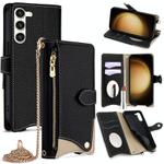 For Samsung Galaxy S23+ 5G Crossbody Chain Fishtail Litchi Leather Phone Case(Black)