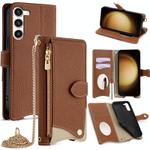 For Samsung Galaxy S23+ 5G Crossbody Chain Fishtail Litchi Leather Phone Case(Brown)