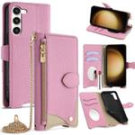 For Samsung Galaxy S23+ 5G Crossbody Chain Fishtail Litchi Leather Phone Case(Pink)