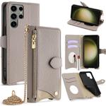 For Samsung Galaxy S23 Ultra 5G Crossbody Chain Fishtail Litchi Leather Phone Case(Grey)