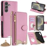 For Samsung Galaxy S24 5G Crossbody Chain Fishtail Litchi Leather Phone Case(Pink)