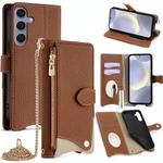 For Samsung Galaxy S24+ 5G Crossbody Chain Fishtail Litchi Leather Phone Case(Brown)
