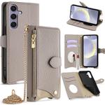 For Samsung Galaxy S24+ 5G Crossbody Chain Fishtail Litchi Leather Phone Case(Grey)