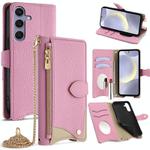 For Samsung Galaxy S24+ 5G Crossbody Chain Fishtail Litchi Leather Phone Case(Pink)