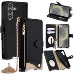 For Samsung Galaxy S25 5G Crossbody Chain Fishtail Litchi Leather Phone Case(Black)