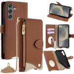 For Samsung Galaxy S25 5G Crossbody Chain Fishtail Litchi Leather Phone Case(Brown)