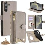 For Samsung Galaxy S25 5G Crossbody Chain Fishtail Litchi Leather Phone Case(Grey)