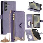 For Samsung Galaxy S25 5G Crossbody Chain Fishtail Litchi Leather Phone Case(Purple)