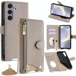For Samsung Galaxy S25+ 5G Crossbody Chain Fishtail Litchi Leather Phone Case(Grey)