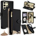 For Samsung Galaxy S25 Ultra 5G Crossbody Chain Fishtail Litchi Leather Phone Case(Black)