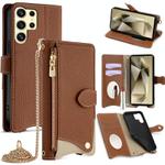 For Samsung Galaxy S25 Ultra 5G Crossbody Chain Fishtail Litchi Leather Phone Case(Brown)
