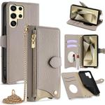 For Samsung Galaxy S25 Ultra 5G Crossbody Chain Fishtail Litchi Leather Phone Case(Grey)