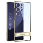 For Samsung Galaxy S25 Ultra 5G GKK Triumph Phantom Clear Full Coverage Phone Case with Holder(Gold)