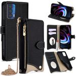 For Motorola Edge 2021 Crossbody Chain Fishtail Litchi Leather Phone Case(Black)