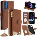 For Motorola Edge 2021 Crossbody Chain Fishtail Litchi Leather Phone Case(Brown)