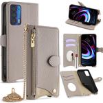 For Motorola Edge 2021 Crossbody Chain Fishtail Litchi Leather Phone Case(Grey)