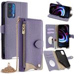 For Motorola Edge 2021 Crossbody Chain Fishtail Litchi Leather Phone Case(Purple)