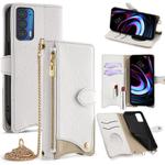 For Motorola Edge 2021 Crossbody Chain Fishtail Litchi Leather Phone Case(White)