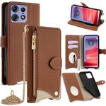 For Motorola Edge 50 Pro Crossbody Chain Fishtail Litchi Leather Phone Case(Brown)