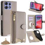 For Motorola Edge 50 Pro Crossbody Chain Fishtail Litchi Leather Phone Case(Grey)