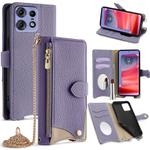 For Motorola Edge 50 Pro Crossbody Chain Fishtail Litchi Leather Phone Case(Purple)