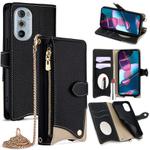 For Motorola Edge+ 2022 / Edge 30 Pro Crossbody Chain Fishtail Litchi Leather Phone Case(Black)