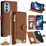 For Motorola Edge+ 2022 / Edge 30 Pro Crossbody Chain Fishtail Litchi Leather Phone Case(Brown)