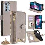 For Motorola Edge+ 2022 / Edge 30 Pro Crossbody Chain Fishtail Litchi Leather Phone Case(Grey)