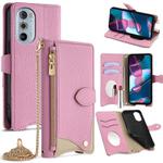 For Motorola Edge+ 2022 / Edge 30 Pro Crossbody Chain Fishtail Litchi Leather Phone Case(Pink)