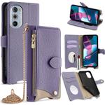 For Motorola Edge+ 2022 / Edge 30 Pro Crossbody Chain Fishtail Litchi Leather Phone Case(Purple)