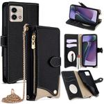 For Motorola Moto G Stylus 5G 2023 Crossbody Chain Fishtail Litchi Leather Phone Case(Black)
