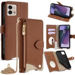 For Motorola Moto G Stylus 5G 2023 Crossbody Chain Fishtail Litchi Leather Phone Case(Brown)