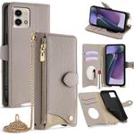 For Motorola Moto G Stylus 5G 2023 Crossbody Chain Fishtail Litchi Leather Phone Case(Grey)