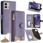 For Motorola Moto G Stylus 5G 2023 Crossbody Chain Fishtail Litchi Leather Phone Case(Purple)