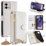 For Motorola Moto G Stylus 5G 2023 Crossbody Chain Fishtail Litchi Leather Phone Case(White)