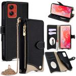 For Motorola Moto G Stylus 5G 2024 Crossbody Chain Fishtail Litchi Leather Phone Case(Black)