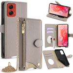 For Motorola Moto G Stylus 5G 2024 Crossbody Chain Fishtail Litchi Leather Phone Case(Grey)