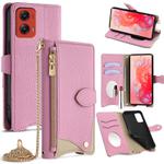 For Motorola Moto G Stylus 5G 2024 Crossbody Chain Fishtail Litchi Leather Phone Case(Pink)