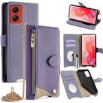 For Motorola Moto G Stylus 5G 2024 Crossbody Chain Fishtail Litchi Leather Phone Case(Purple)